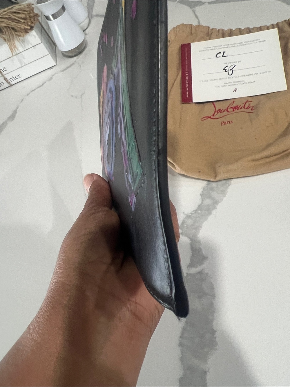 Christian Louboutin Black Leather Pouch with Multicolor 'LOVE' Artwork - Picture 9 of 14